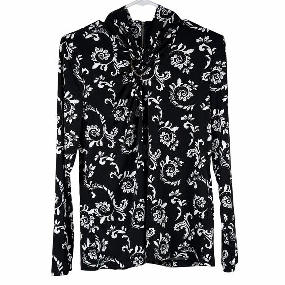 Liz Claiborne Tops - Liz Claiborne Top Women's Size Small Long Sleeve Black Scroll Mock Neck NWT